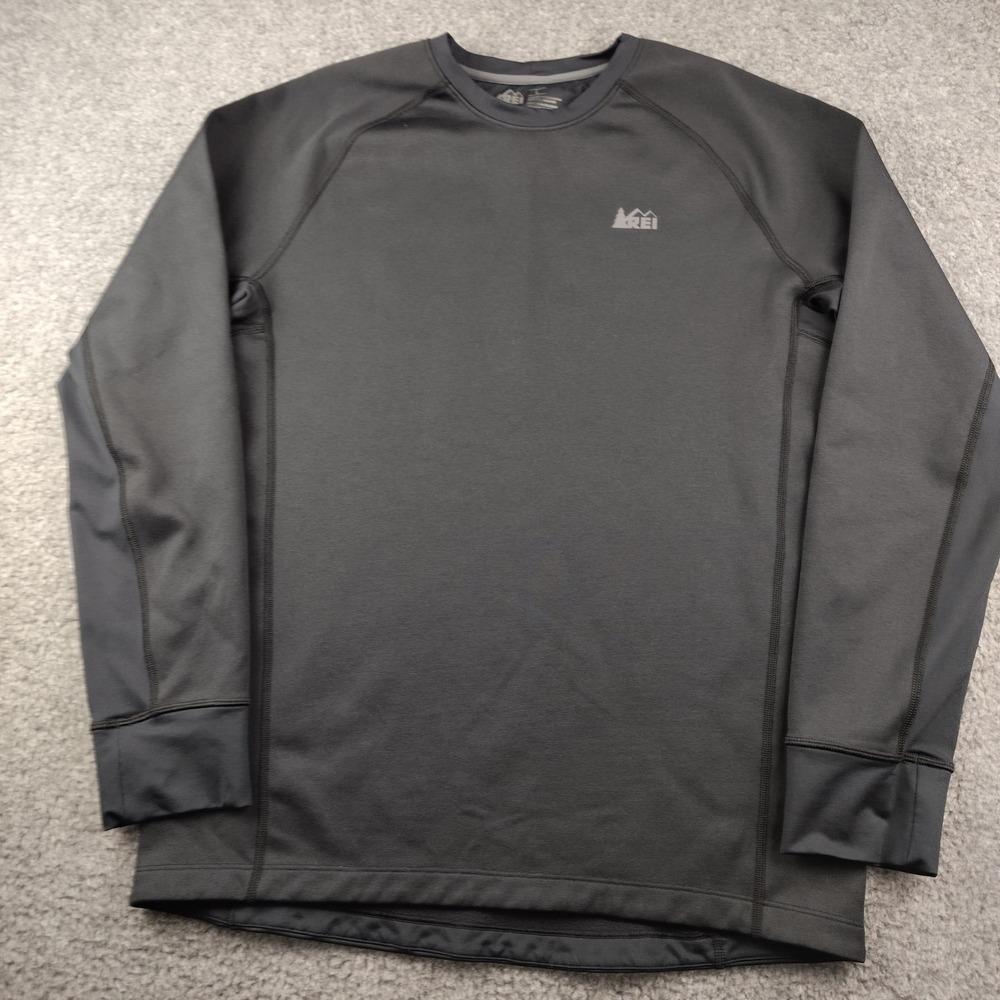 REI Base Layer Black Mens Large Long Sleeve Crew Neck EUC